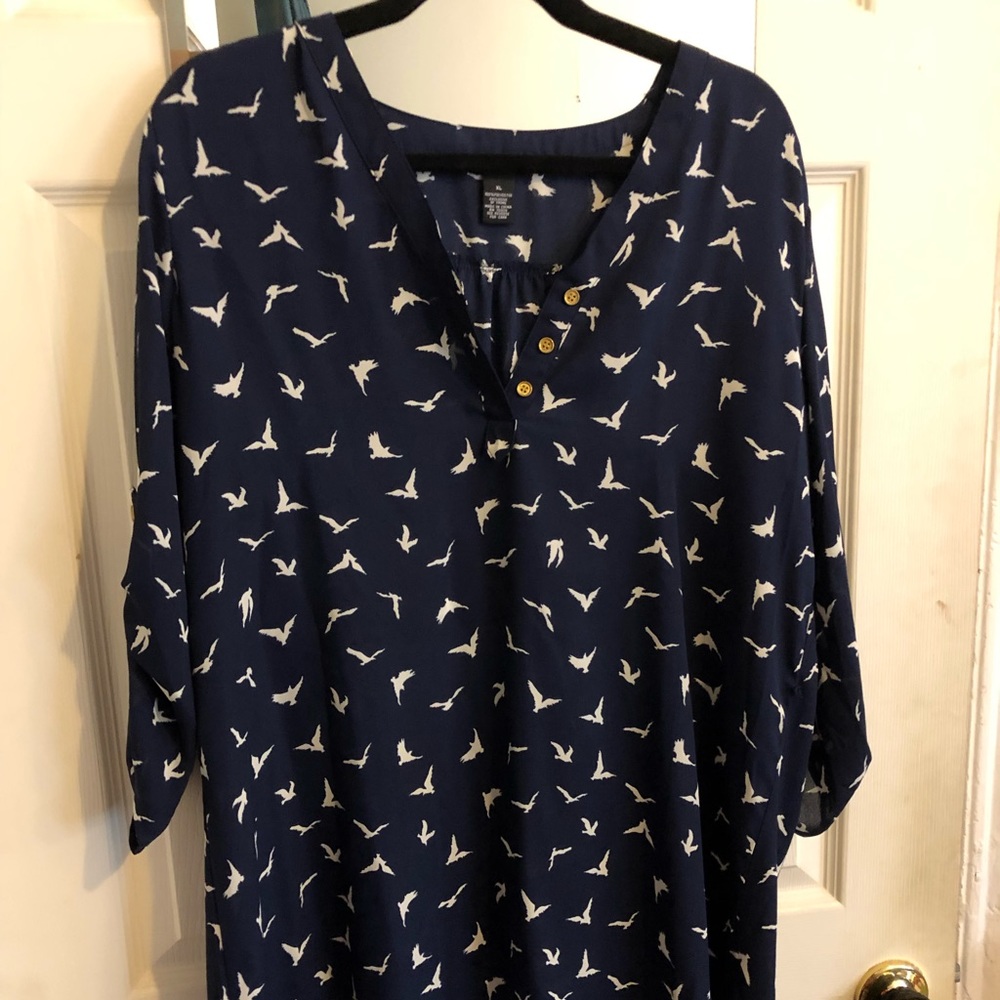 Super cute blue blouse with tiny birds